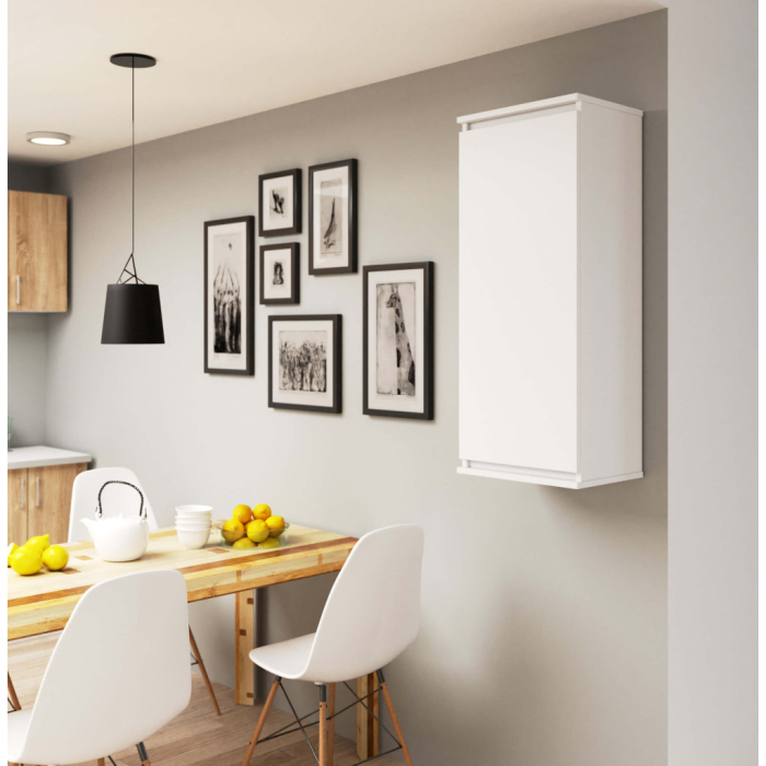 Dulap suspendat, cu usa si 3 rafturi interioare, PAL 16 mm, 40x30x99 cm, alb [5]