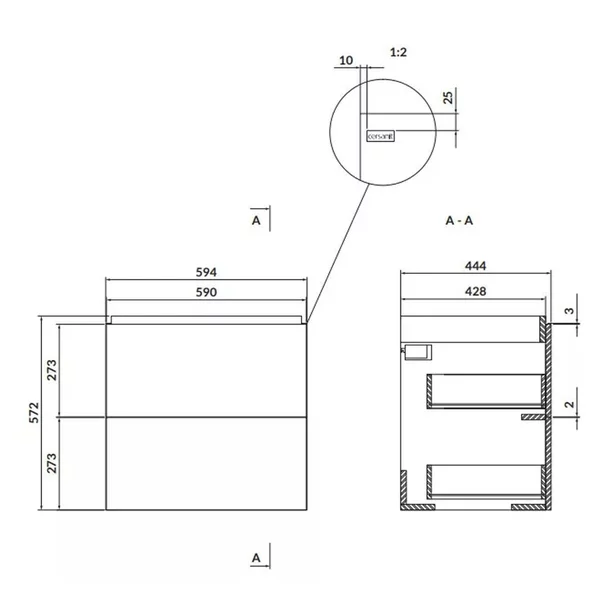 Dulap suspendat pentru lavoar Alb Cersanit Larga 60 cm [2]