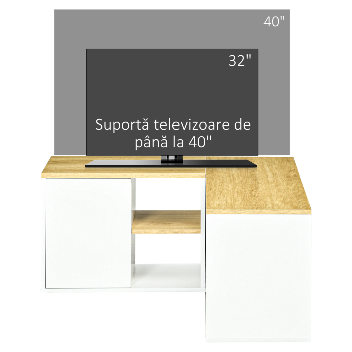  Dulap TV in Forma L - 90×90×45 cm cu Rafturi si Dulapuri [6]