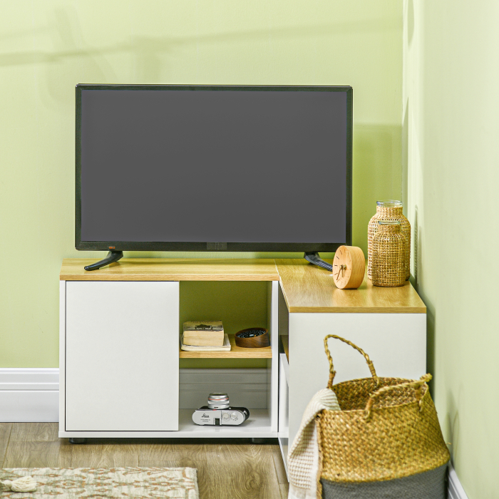  Dulap TV in Forma L - 90×90×45 cm cu Rafturi si Dulapuri [7]