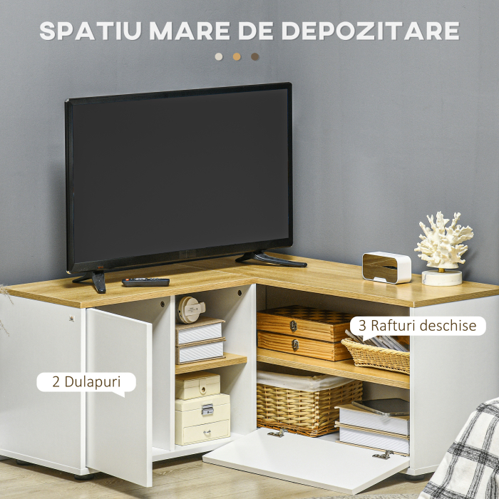  Dulap TV in Forma L - 90×90×45 cm cu Rafturi si Dulapuri [5]