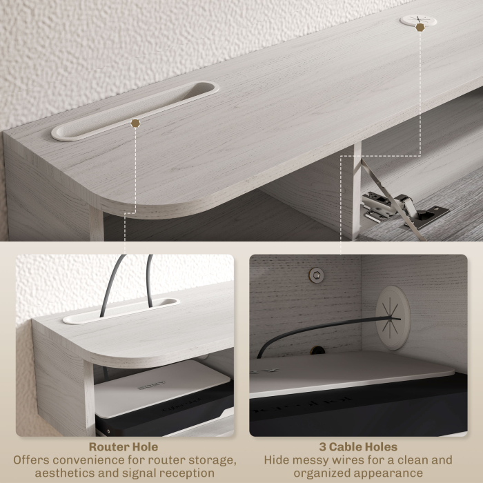  Dulap TV Suspendat din Lemn cu 2 Rafturi Deschise si Dulap, 120x26x16 cm, Alb si Gri [7]