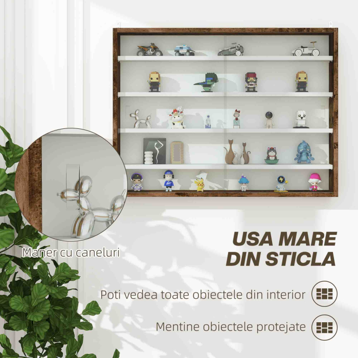  Dulap Vitrina de Perete cu 2 Usi din Sticla si 4 Rafturi Reglabile, Maro [5]