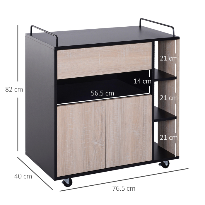  Dulapior Bucatarie cu Roti - Stejar & Negru, 76.5×40×82 cm [3]