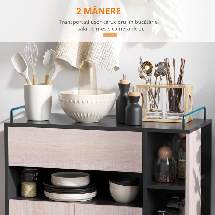  Dulapior Bucatarie cu Roti - Stejar & Negru, 76.5×40×82 cm [6]