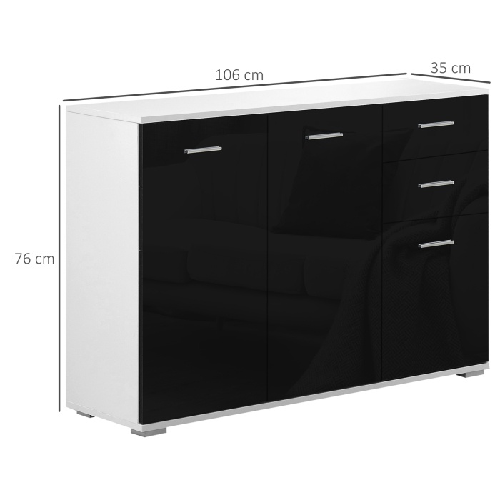  Dulapior-consola cu Usi si Sertare Negru Lucios 106 x 76 x 35 cm [3]