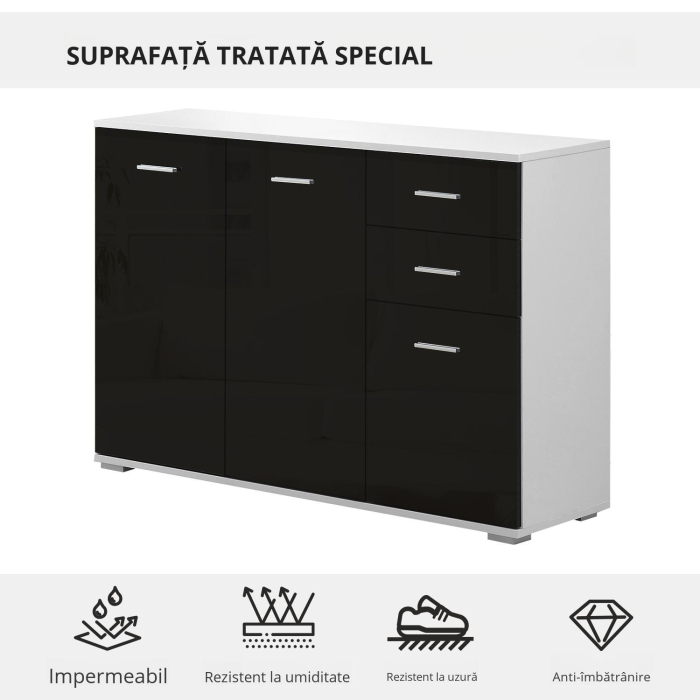  Dulapior-consola cu Usi si Sertare Negru Lucios 106 x 76 x 35 cm [5]