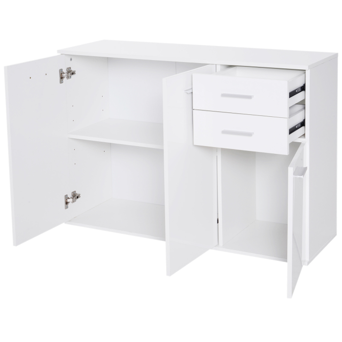  Dulapior cu 3 Usi si 2 Sertare in Lemn Granulat, Alb, 106x35x76cm [6]