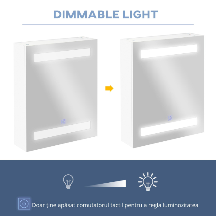  Dulapior de Baie cu 1 Usa, Oglinda si Lumini LED cu Touch si Reglare Intensitate 60 x 50 x15cm [5]