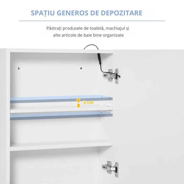  Dulapior de Baie cu 1 Usa, Oglinda si Lumini LED cu Touch si Reglare Intensitate 60 x 50 x15cm [4]