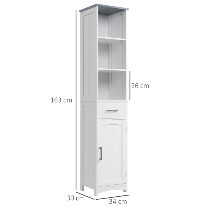  Dulapior de baie cu Raft cu 3 niveluri, din MDF Lacuit, 34x30x163cm, Alb si Gri [3]