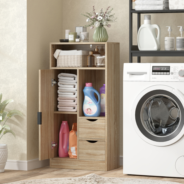  Dulapior de Baie Salvaspatiu cu 2 Sertare, Rafturi si Dulapior, Lemn [7]