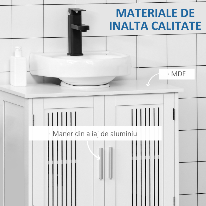  Dulapior de Baie sub Lavoar cu 2 Usi din MDF cu Economisire de Spatiu cu Etajere Reglabile 60x30x60cm Alb [6]