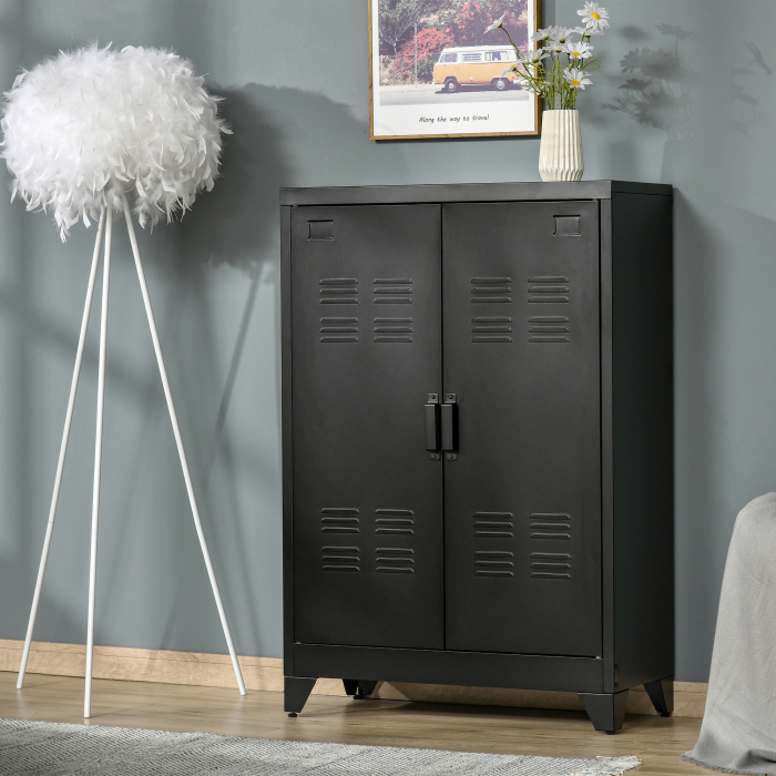  Dulapior Multifunctional cu 2 Usi Stil Industrial, Dulapior Metalic pentru Casa si Garaj - Gri [2]