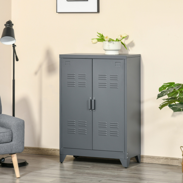  Dulapior Multifunctional cu 2 Usi Stil Industrial, Dulapior Metalic pentru Casa si Garaj - Gri [2]