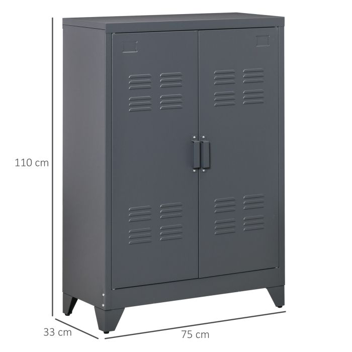  Dulapior Multifunctional cu 2 Usi Stil Industrial, Dulapior Metalic pentru Casa si Garaj - Gri [3]