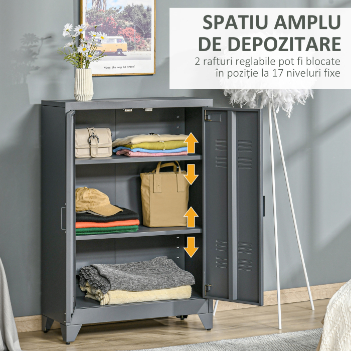  Dulapior Multifunctional cu 2 Usi Stil Industrial, Dulapior Metalic pentru Casa si Garaj - Gri [7]