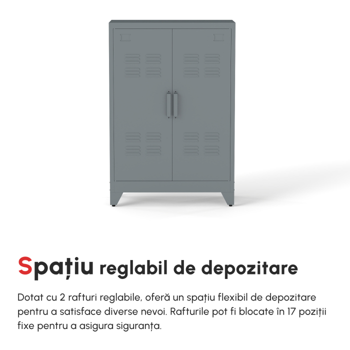  Dulapior Multifunctional cu 2 Usi Stil Industrial, Dulapior Metalic pentru Casa si Garaj - Gri [4]