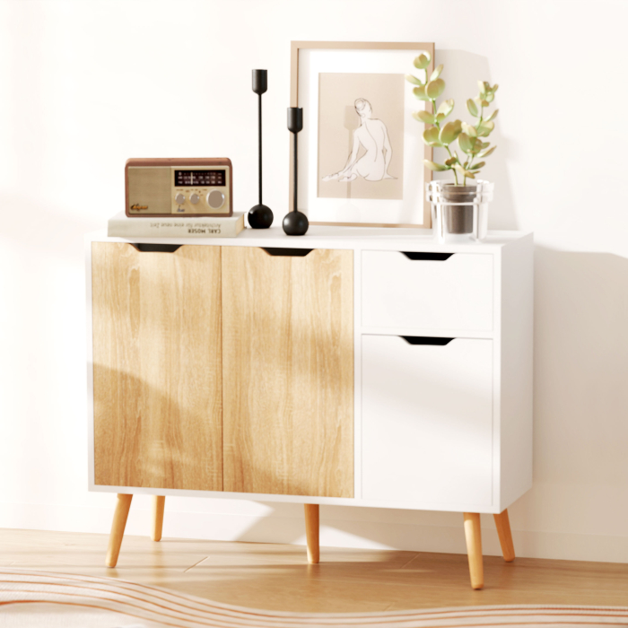 Dulapior Multifunctional  din Lemn cu Sertar si Dulapioare in Stil Nordic, 90x30x72cm [2]