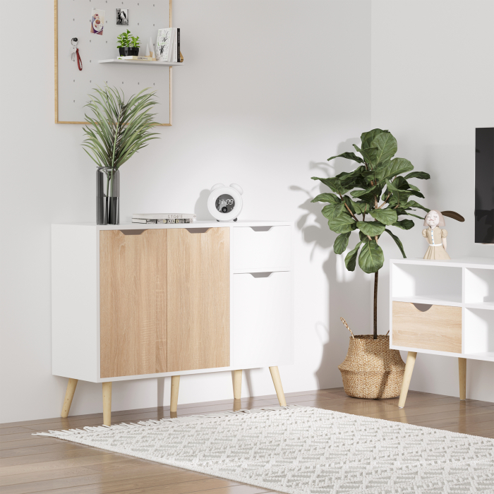 Dulapior Multifunctional  din Lemn cu Sertar si Dulapioare in Stil Nordic, 90x30x72cm [9]