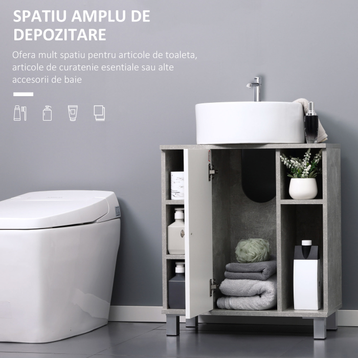  Dulapior Subchiuveta cu Decupare in forma de U si 6 Etajere din Lemn, 60x30x68cm - Alb/Gri [4]