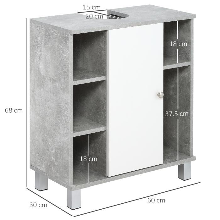  Dulapior Subchiuveta cu Decupare in forma de U si 6 Etajere din Lemn, 60x30x68cm - Alb/Gri [3]