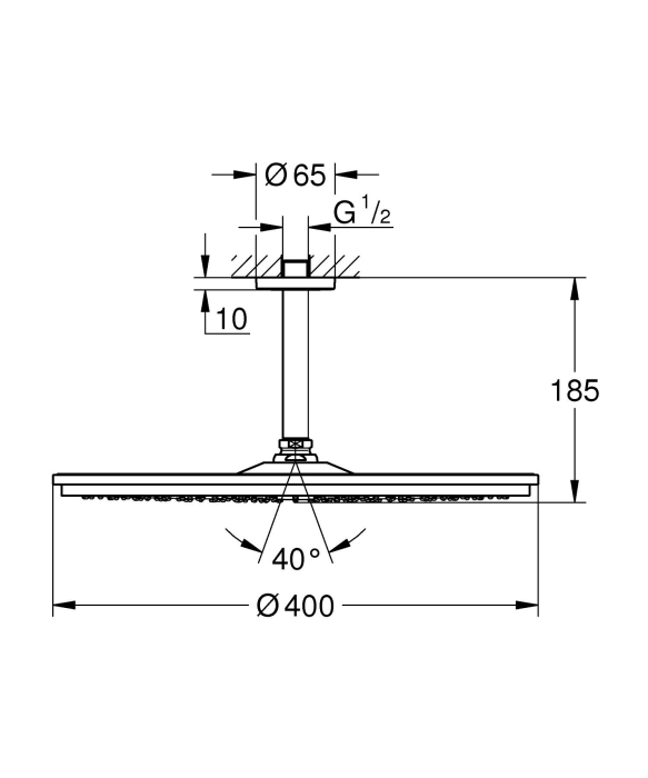 Dus fix Grohe 26256000, 400 mm, 1 bar, 185 mm, 1 pulverizari, 1/2 conexiune instalare, pivotant, Crom [3]