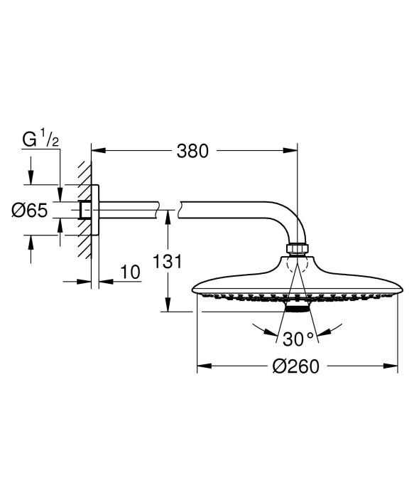 Dus fix Grohe 26458000, 260 mm, 1 bar, 380 mm, 3 pulverizari, 1/2 conexiune instalare, pivotant, Crom [6]
