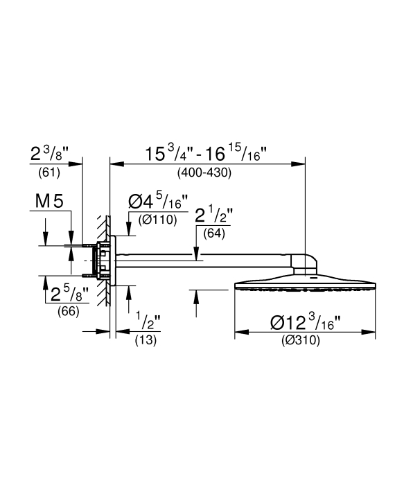 Dus fix Grohe 26475000, 310 mm, 1 bar, 430 mm, 2 pulverizari, 26483000, 26484000 cod valva incastrata, Crom [9]