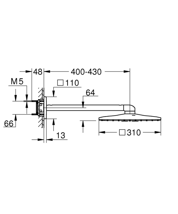 Dus fix Grohe 26479000, 310 mm, 1 bar, 430 mm, 2 pulverizari, 26484000 cod valva incastrata, pivotant, Crom [11]