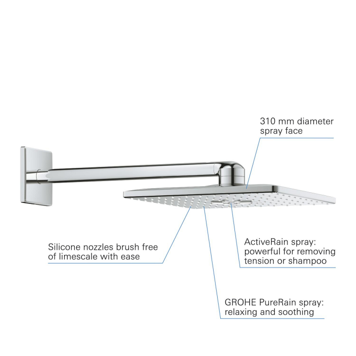 Dus fix Grohe 26479000, 310 mm, 1 bar, 430 mm, 2 pulverizari, 26484000 cod valva incastrata, pivotant, Crom [7]