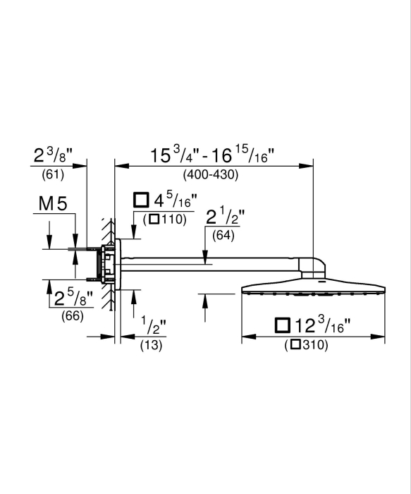 Dus fix Grohe 26479KF0, Rainshower SmartActive 310 Cube, pe perete, 310 mm, 2 functii, necesita valva, mat, negru [7]