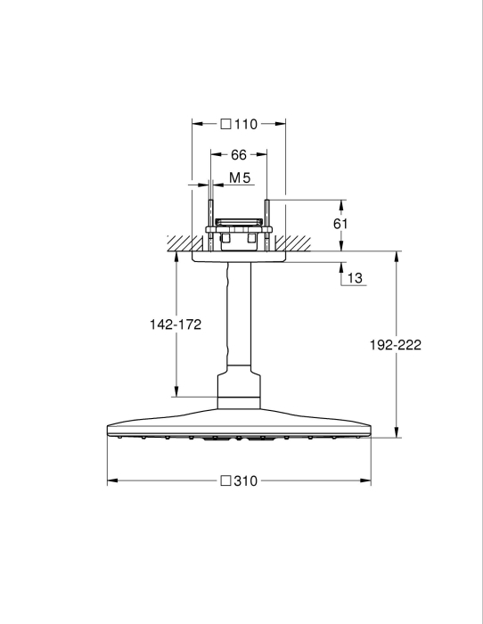 Dus fix Grohe 26481DL0, SmartActive Cube, pe tavan, 310 mm, 2 functii, necesita valva, mat, cupru [2]