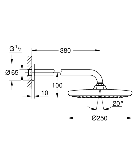 Dus fix Grohe 26663000, 250 mm, 1 bar, 380 mm, 1 pulverizari, 1 functii, 1/2 conexiune instalare, Crom [5]