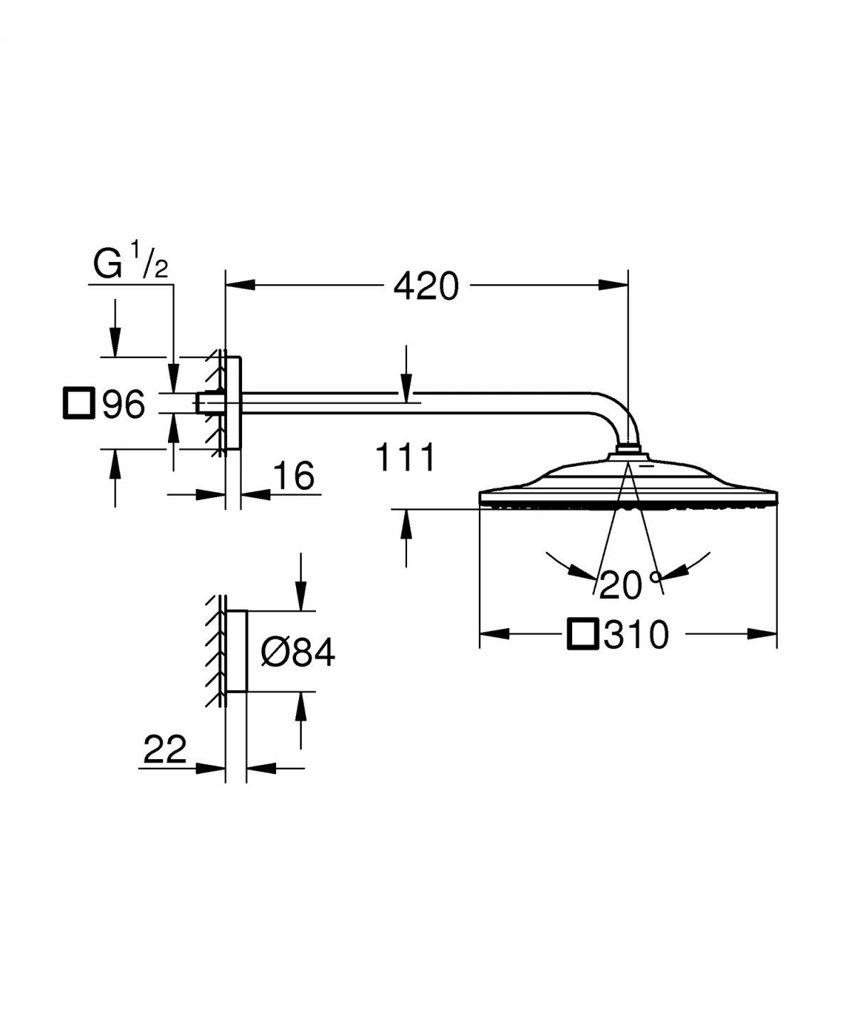Dus fix Grohe Rainshower SmartConnect 130 Cube , 1/2'', universal, telecomanda Wireless , 310 mm, 2 pulverizari, crom, 26642000 [6]