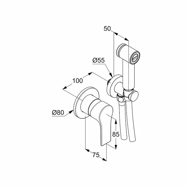 Dus igienic cu baterie Kludi Zenta SL cu agatatoare, para, furtun si baterie incastrata [2]