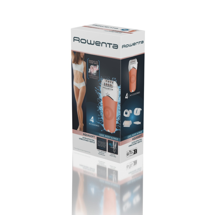 Epilator Rowenta Aqua Soft EP4920F0, 40 min autonomie, Wet&Dry, 4 accesorii, Skin Respect technology, bile pentru masaj, corai [9]