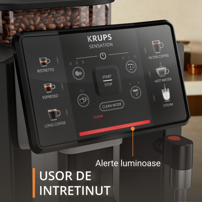 Espressor automat Krups Sensation EA910B10, 1450W, 15 bari, 5 retete, ecran tactil, rezervor cafea 260g, duza de abur, Sistem Thermoblock Compact, n [6]