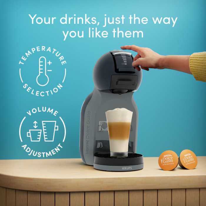 Espressor cu capsule Krups NESCAFÉ® Dolce Gusto® Mini Me 2 KP143BF0, 1600 W, 15 bari presiune, rezervor apa 0.8 L, oprire automata, gri & albastru [5]