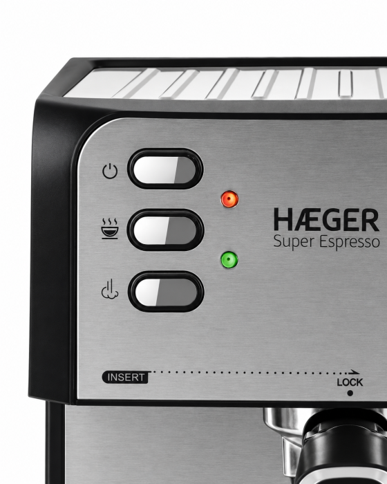 Espressor de cafea HAEGER SUPER ESPRESSO, Presiune 20 bar (pompa ULKA Italia), Cafea macinata si capsule, 1.6L, Extractie intensa cu aroma bogata, Incalzire cesti, Argintiu [9]