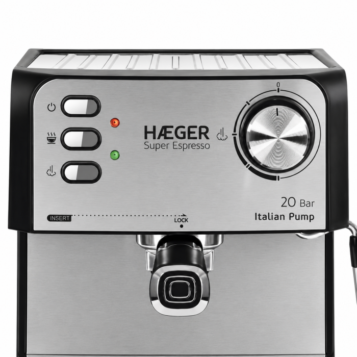 Espressor de cafea HAEGER SUPER ESPRESSO, Presiune 20 bar (pompa ULKA Italia), Cafea macinata si capsule, 1.6L, Extractie intensa cu aroma bogata, Incalzire cesti, Argintiu [4]