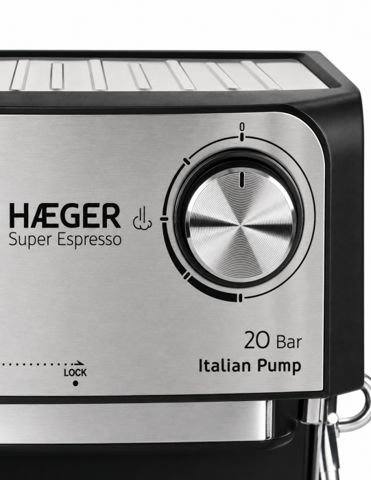Espressor de cafea HAEGER SUPER ESPRESSO, Presiune 20 bar (pompa ULKA Italia), Cafea macinata si capsule, 1.6L, Extractie intensa cu aroma bogata, Incalzire cesti, Argintiu [7]