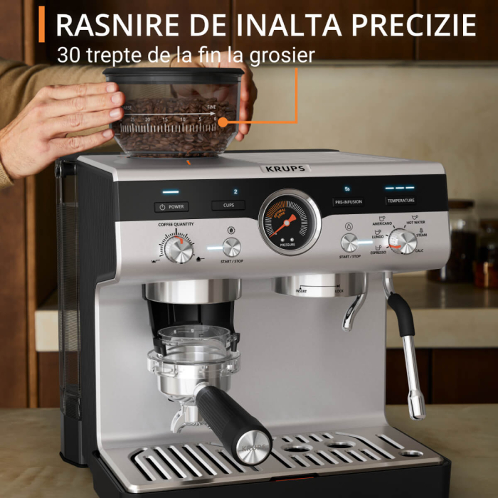 Espressor manual cu rasnita Krups Precision XP801T10, 15 bari, rezervor apa 3.5 L, 30 trepte de rasnire, 3 trepte temperatura, 3 trepte pre-infuzare,  [7]