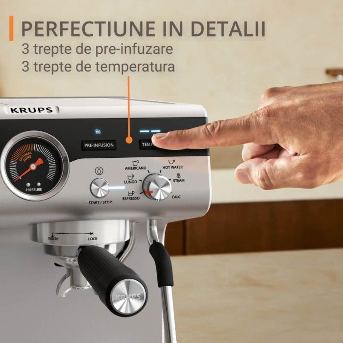 Espressor manual cu rasnita Krups Precision XP801T10, 15 bari, rezervor apa 3.5 L, 30 trepte de rasnire, 3 trepte temperatura, 3 trepte pre-infuzare,  [5]