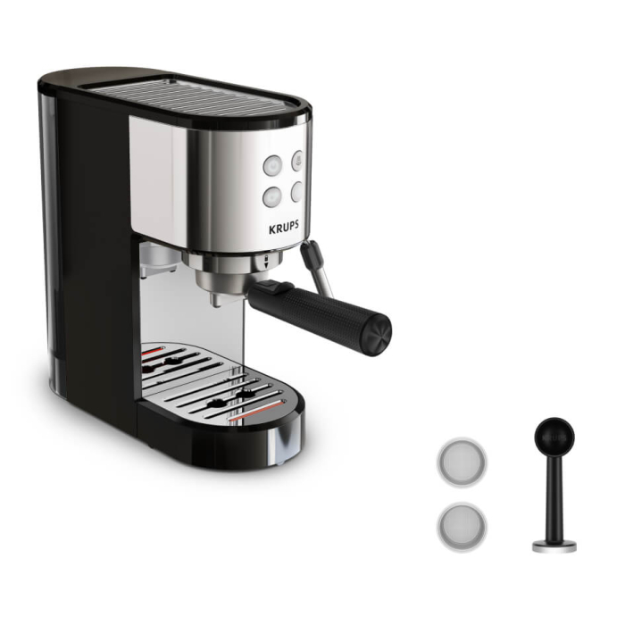 Espressor manual  KRUPS Virtuoso Essential XP441810, sistem ThermoBlock, rezervor apa de 1 L, design compact, presiune de 15 bari, negru & argintiu [2]