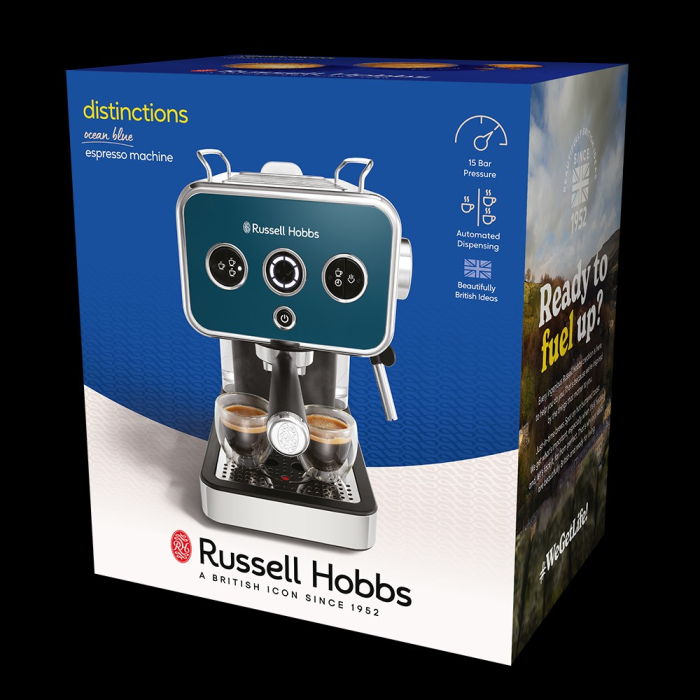 Espressor Russell Hobbs Distinctions, 15 bar, rezervor 1.2L, spumare lapte, incalzire rapida, albastru [5]