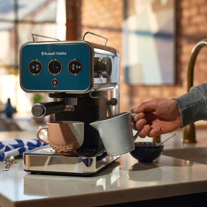 Espressor Russell Hobbs Distinctions, 15 bar, rezervor 1.2L, spumare lapte, incalzire rapida, albastru [2]