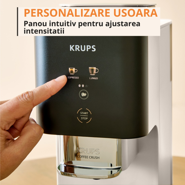 Espressor semi-automat Krups Coffee Crush SA4001E0, 1370 W, 15 bari, sistem bean-to-cup, rasnita inox, preparare one-touch, intensitate cafea ajustabi [3]