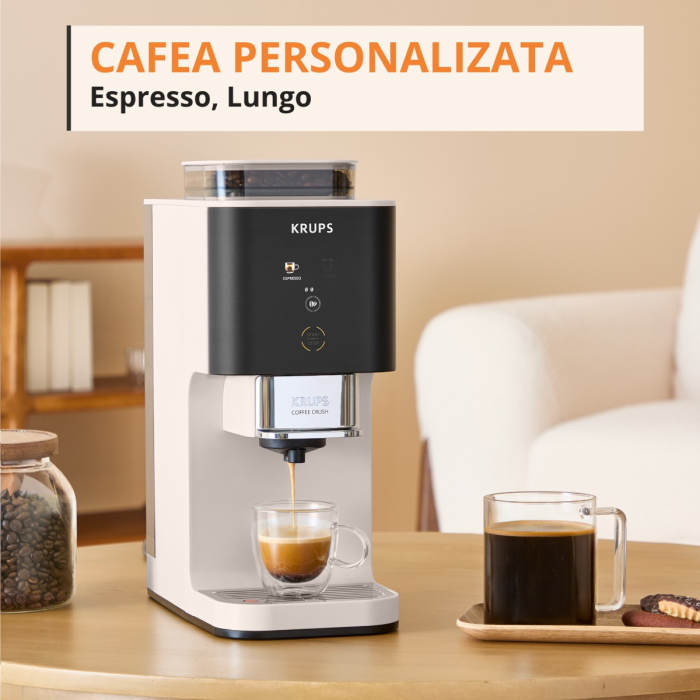 Espressor semi-automat Krups Coffee Crush SA4001E0, 1370 W, 15 bari, sistem bean-to-cup, rasnita inox, preparare one-touch, intensitate cafea ajustabi [2]