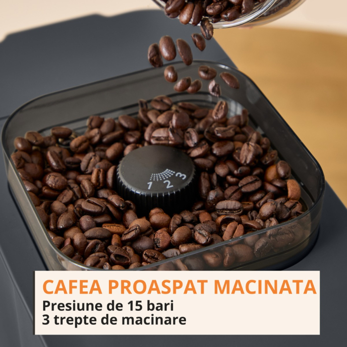 Espressor semi-automat Krups Coffee Crush SA404BE1, 1370 W, 15 bari, 6 retete, sistem bean-to-cup, rasnita inox, duza de abur pentru spumarea laptelui [3]